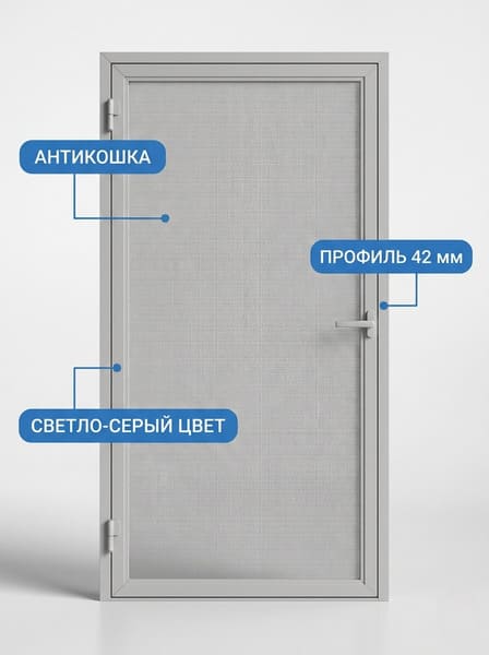 Москитная сетка на дверь 42 мм Антикошка, светло-серая