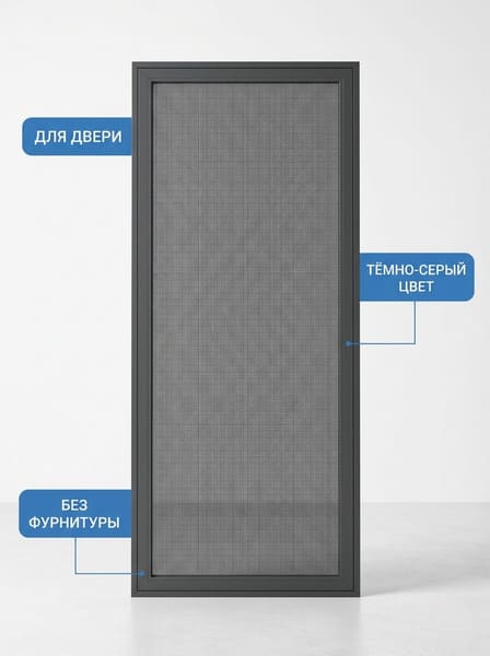 Москитная сетка на дверь 42 мм Антикошка, тёмно-серая